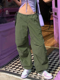 Billlnai  Streetwear Pockets Baggy Cargo Pants Womens Drawstring Low Waist Joggers Sweatpants Casual Loose Hippie Korean Trousers