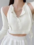 Billlnai New Knitted Fake Two Sweaters Short Slim Neck Tank Top Sweater Vintage Off Shoulder Long Sleeve Blouse Coat Tops Set Y2k Clothes