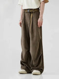 Billlnai - Pleated Brushed Pants Men Hip Hop Korean Wide Leg Trousers Male High Waist Oversize Casual Streetwear Vintage Autumn