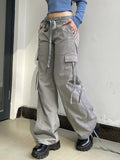 Billlnai Fashion Streetwear Chic Cargo Pants Women Zip Up Vintage Women Gray Trousers Harajuku Vintage Cute Belt Sweatpants