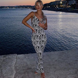 Backless Maxi Dress Summer Women Elegant Zebra Print Strap Slim Dresses Long Sexy Sleeveless Club Party Beach Dress 2023 Outfits