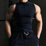 Billlnai - Gym Sleeveless Vests Workout Tank Top Sexy Men Bodybuilding Tight Singlet Fitness Muscle Man Sports Sweatshirt Mock Neck Clothes