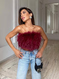 Billlnai 2023 Graduation party  Women's Corset Fur Crop Top Y2K Fashion Strapless Summer New Sexy Streetwear Sleeveless Backless Off Shoulder Tanks and Camis