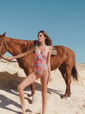 Billlnai Women Backless Bathing Suit Beachwear Vintage Print Monokini Sexy Bodysuit Ruffle One Piece Swimsuit Push Up Swimwear