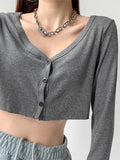New Sweater Sexy V-neck Pit Stripe Knit Bottomed Shirt Women's Long Sleeve T-shirt Y2k Clothes Short Navel Revealing Crop Top