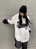 Billlnai  Baseball Oversize Blouse Women Streetwear Hip Hop Short Half Sleeve Shirts Girl Vintage Printed Korean Style Femme Tops