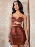 Black Friday Big Sales Sexy Cut Out Brown Corset Top + High Waist Skinny Split Skirt 2 Piece Sets Women 2023 Summer Casual Party Club Beach Outfits