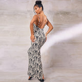 Backless Maxi Dress Summer Women Elegant Zebra Print Strap Slim Dresses Long Sexy Sleeveless Club Party Beach Dress 2023 Outfits