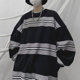 Billlnai - Spring Autumn Striped Y2K Harajuku Hip Hop Sweatshirts Man Oversized Casual Tops Long Sleeve Loose Pullover Streetwear Clothes