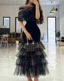 Black Friday Big Sales Sexy Summer 2023 Women Glitter Layered Sheer Mesh Skinny Glamorous Party Evening Dress Wedding Guests Prom Celebrity Dress