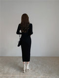Christmas gifts Tight-Fitting Knitted Dress Female Evening Party Tunic V-Neck Pullover Long Vintage Autumn Winter 2023 Trend Elegant Dresses