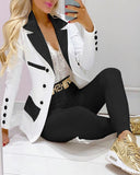 Billlnai Graduation Party 2023 Women Turn Down Collar Double Breasted Long Sleeve Blazer Coat & Plain Pants Set Two Piece Elegant Suit Office Lady Outfits
