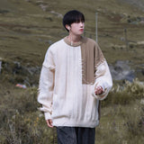 Billlnai -  Fashion O-Neck Spliced Loose Color Sweaters Men's Clothing Autumn Winter Oversized Knitted Casual Pullovers All-match Tops