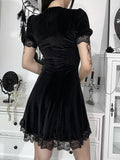 Helloween Big Sale Billlnai  Velvet Romantic Gothic Vintage Black Mini Dresses Women Lace Aline High Waist Emo Alt Clothes Pleated Partywear Dress