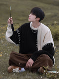 Billlnai - Knitted Sweater Men Pullover Oversize Sweaters Male Winter Harajuku Casual Streetwear Patchwork Autumn Hip Hop Spliced