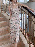 Billlnai Fashion Women Boho Beach Summer Sleeveless Halter Floral Print Dress Female Elegant Spaghetti Strap Slim Sundress