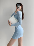 Billlnai Sexy Y2k Dresses Women Fashion Slim Square Neck Long Sleeve Mini Dress Woman Spring Autumn 2023