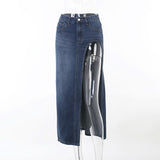 Billlnai   2023 Summer Split Out Denim Skirt Jeans Women Casual Long Skirt Low Waisted Jean Streetwear New Midi Pencil Skirt Y2k New
