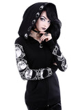 Helloween Big Sale Billlnai Gothic Black Autumn Female Hooded Sweatshirt Harajuku Zipper Long Sleeve Loose Print Hoodies Streetwear Coats Plus Size