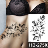Billlnai Tattoo Sticker Flower Big Body Art Waterproof Temporary Sexy Thigh Tattoos For Woman Tattoo Fake Water Black Sketch Line Sleeve