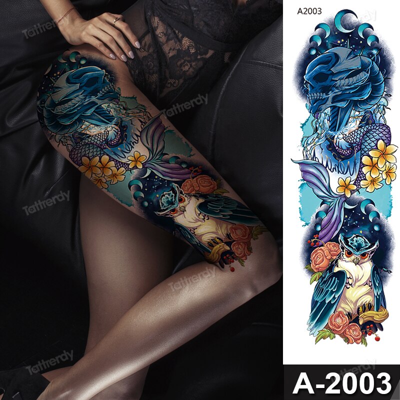 Billlnai Temporary Tattoo Peony Rose Flowers Skull Fish Lotus Tattoo Designs Large Thigh Leg Body Tattoos Waterproof Sexy For Women Girl