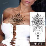 Billlnai Black Lace Temporary Tattoo Stickers Women Lotus Flower Fake Henna Tattoo Body Art Underboob Breast Sexy Tatoo For Woman Girls