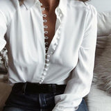 Billlnai Fashion Women Blouse Shirt  Spring Women Clothing Solid Buttons Long Sleeve Shirts Tops Ladies OL Shirt White Office Shirt