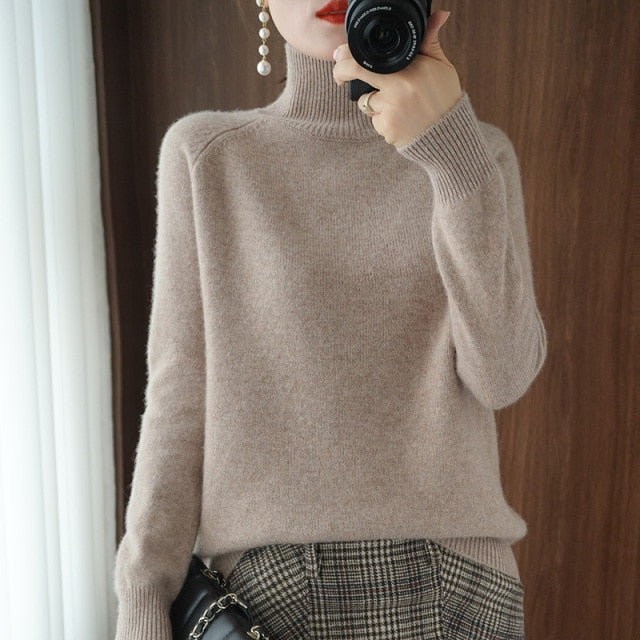 Turtleneck Cashmere sweater  women winter cashmere jumpers  knit  female long sleeve thick loose pullover