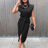 Two Piece Set Women High Waist Elegant Black Front Slit Office Clothes Outfits For Women Matching Sets 2023 Fashion Tank Suit