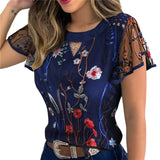 4 Styles Sexy Women Ladies Ruffle Sleeve Tops Pullover Dot Polk Embroidery Floral Print Blouse OL Casual Chiffon Jumper Tee