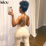 Kliou v-neck skinny sexy jumpsuit women summer hollow out partywear halter sleeveless streetwear outfit fitness backless