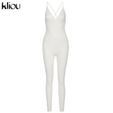Kliou v-neck skinny sexy jumpsuit women summer hollow out partywear halter sleeveless streetwear outfit fitness backless