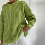 Women Solid Knitted Thickening Oversized Sweater Female Round Neck Long Sleeve Casual Loose Pullovers Top 2023 Autumn Winter