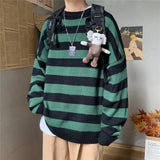 Billlnai - Gotmes Men's Autumn Round Neck Sweater Korean Loose Casual Oversize Knit Pullover Youth Trend Fashion Striped Sweater Men