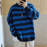 Billlnai - Gotmes Men's Autumn Round Neck Sweater Korean Loose Casual Oversize Knit Pullover Youth Trend Fashion Striped Sweater Men