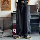 Billlnai - Aidase Baggy Jeans Trousers Male Denim Pants Black Wide Leg Pants Men Jeans Loose Casual Korean Streetwear Hip Hop Harajuku